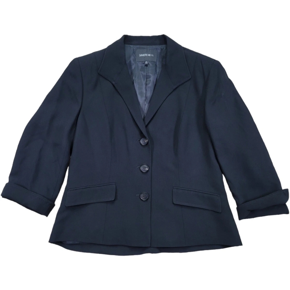 Lafayette 148 New York Blazer Womens 14 Black Jacket 3/4 Sleeve Business Lined